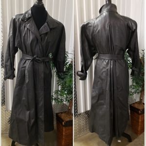 AVANTI Full length lined leather trench coat Small black